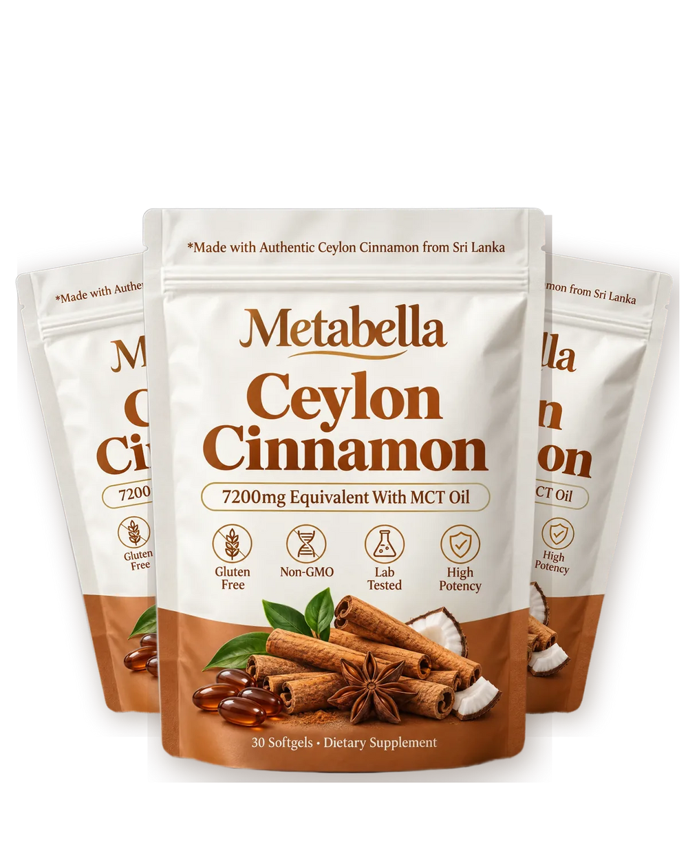 Three pouches of Metabella Ceylon Cinnamon